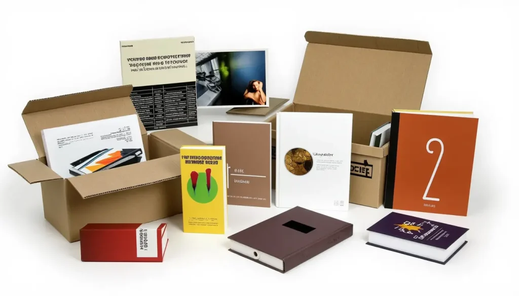 Some printed cartons, books