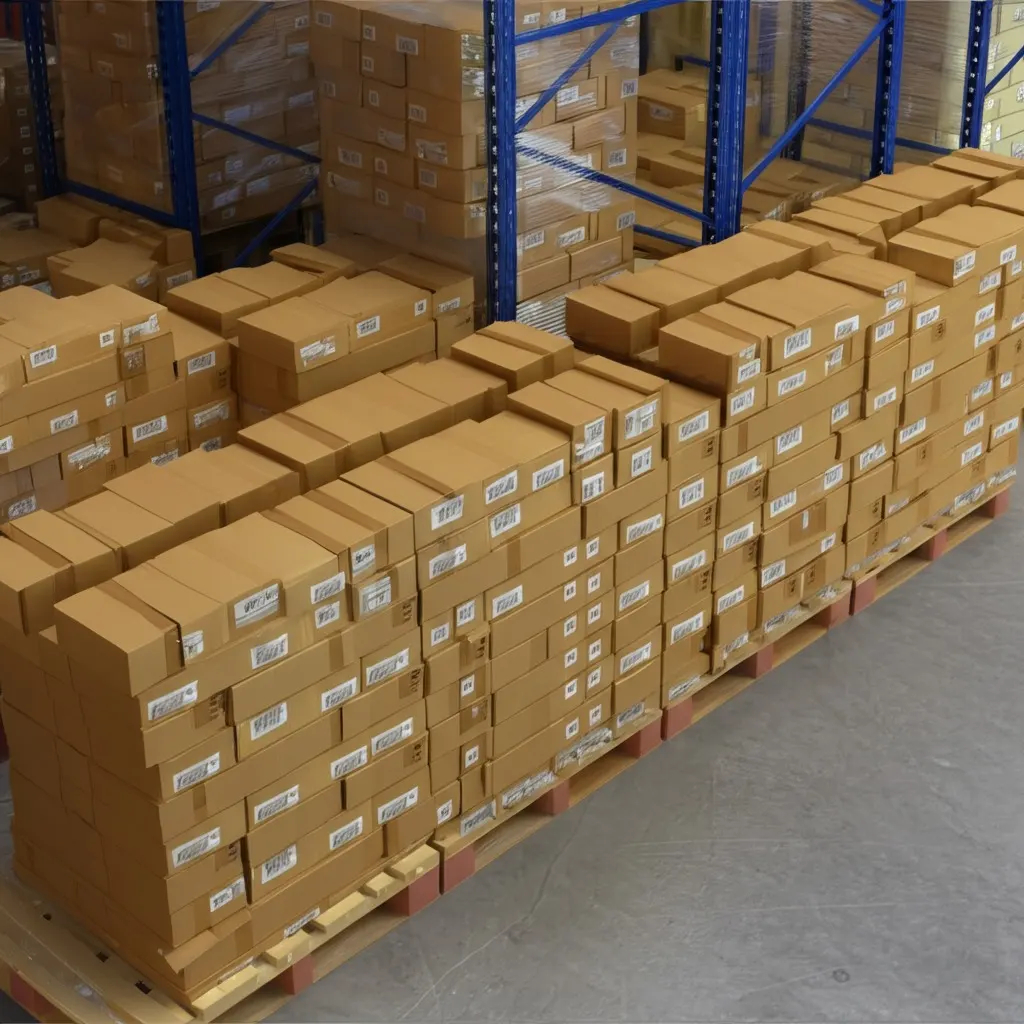 Cardboard boxes stacked closely together in warehouse