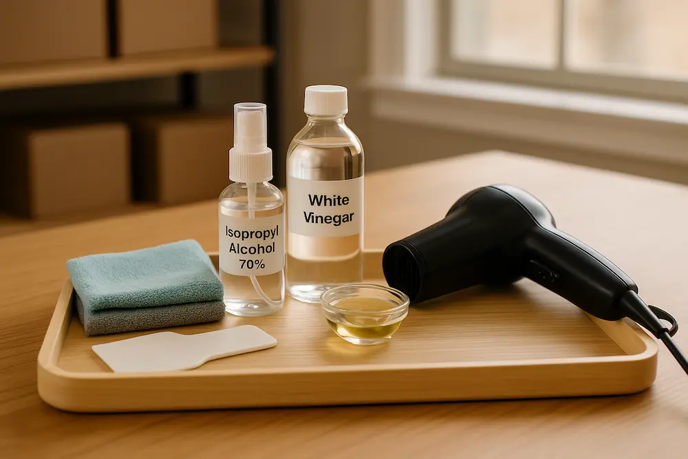 Minimal kit for safe adhesive removal.