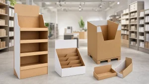 Custom corrugated POP displays manufactured for retail merchandising in China