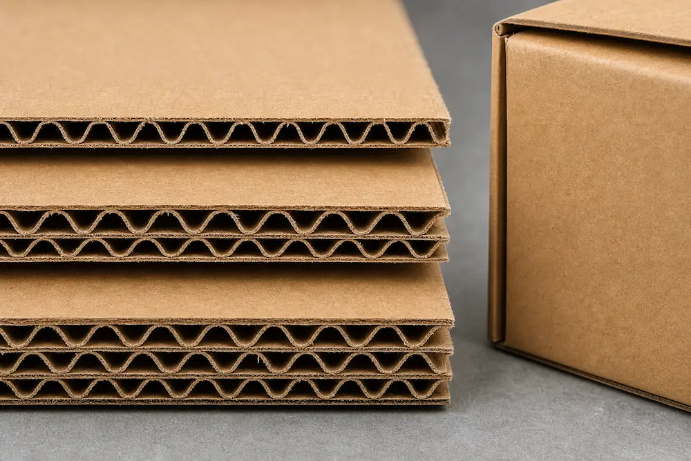 single wall and double wall corrugated cardboard layers
