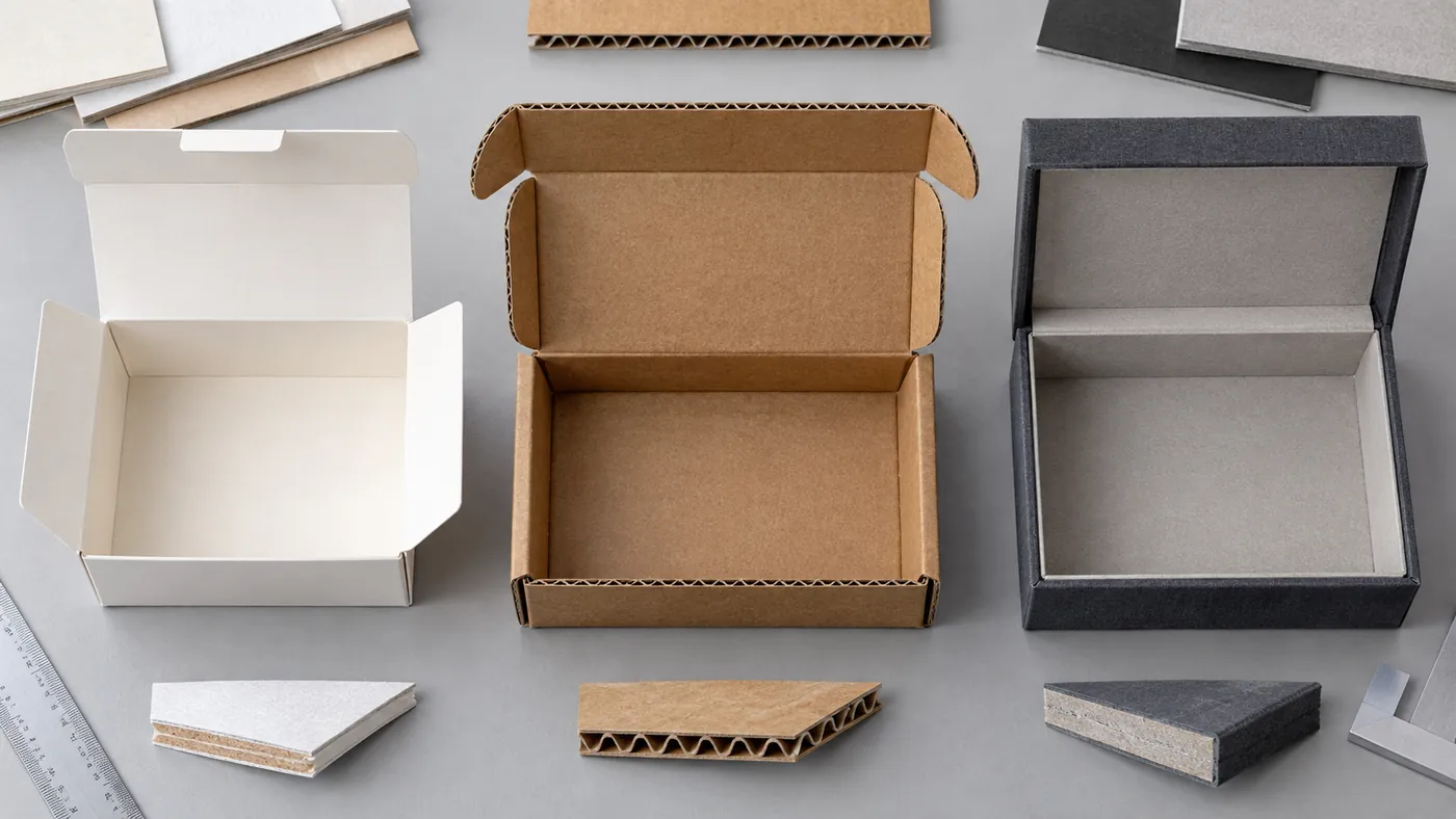Folding carton, corrugated mailer and rigid box material structure comparison