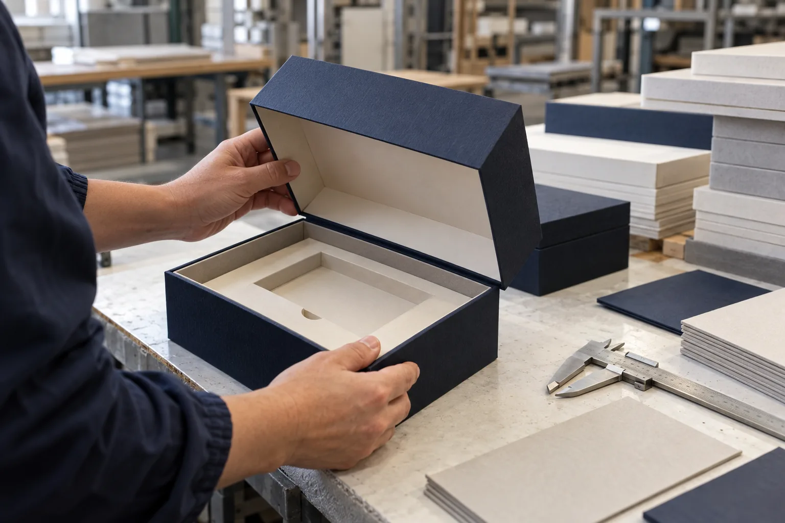Illustration of quality inspection of a custom rigid paper gift box