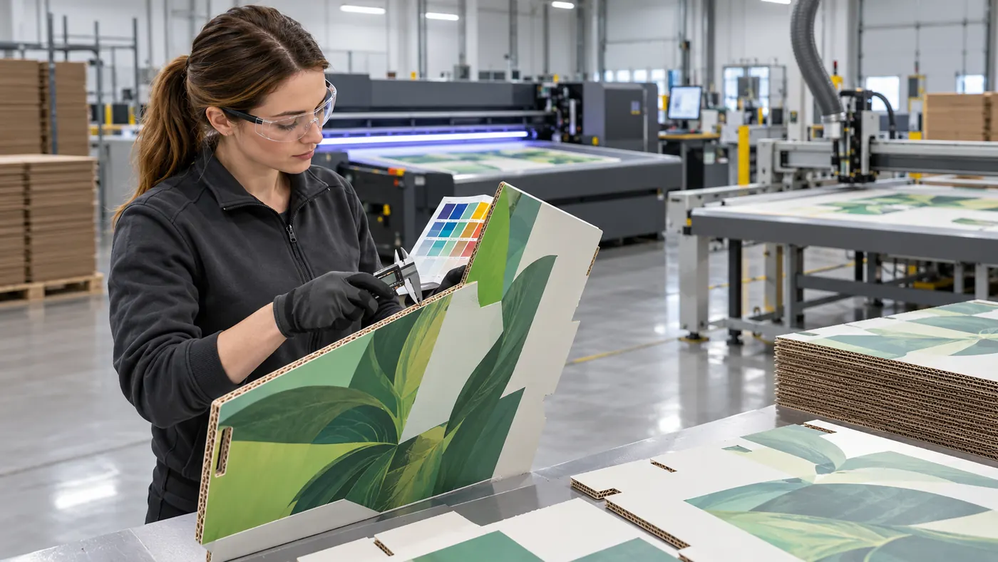 Corrugated display production and quality control in a packaging factory