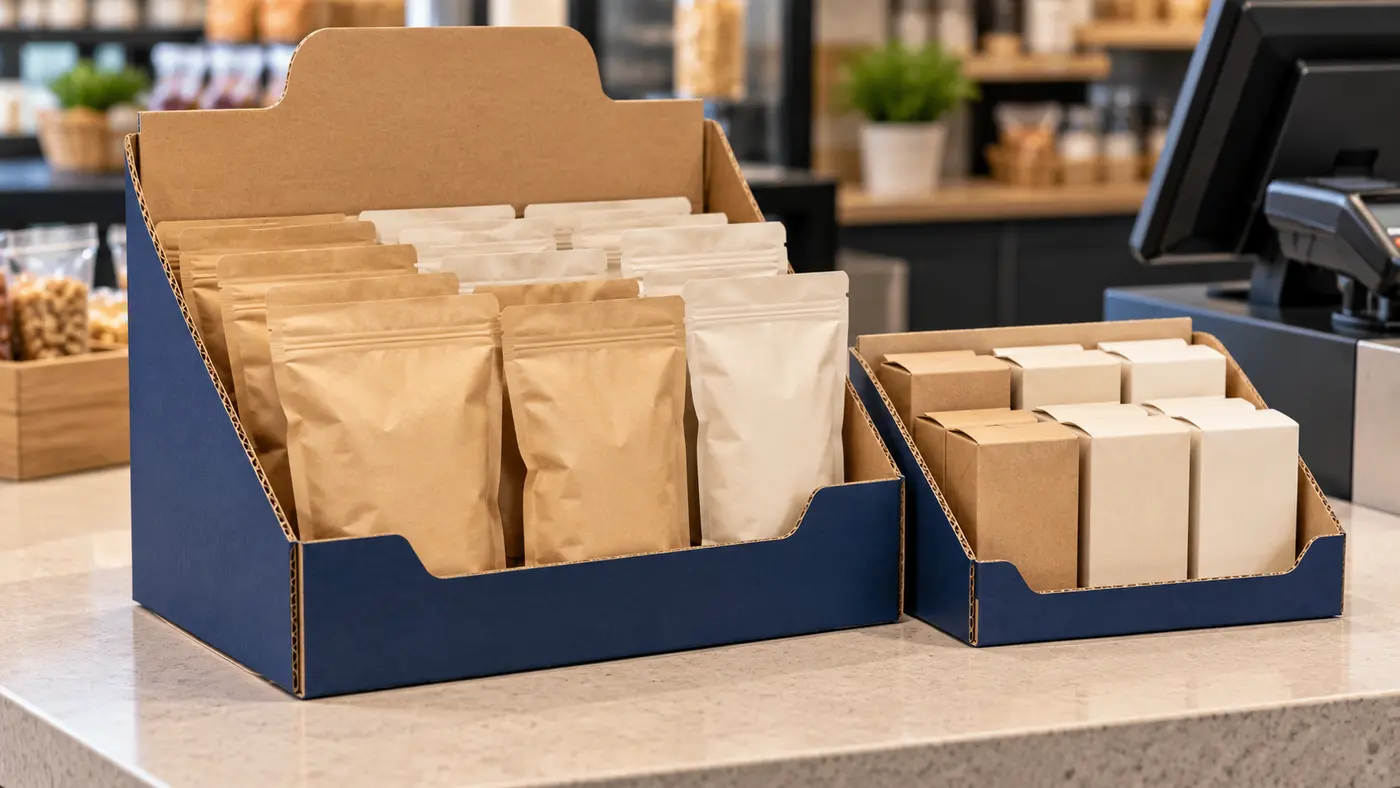 Corrugated countertop POP display trays for retail products