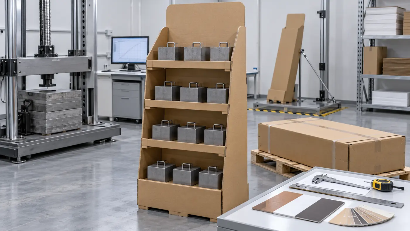 Corrugated POP display shelf load and stability testing