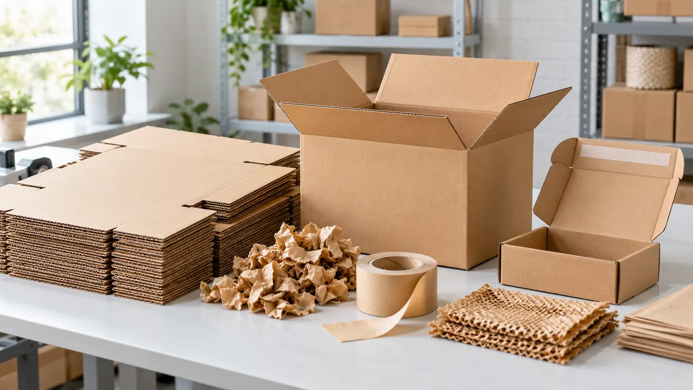 Recyclable corrugated boxes paper tape and kraft void fill